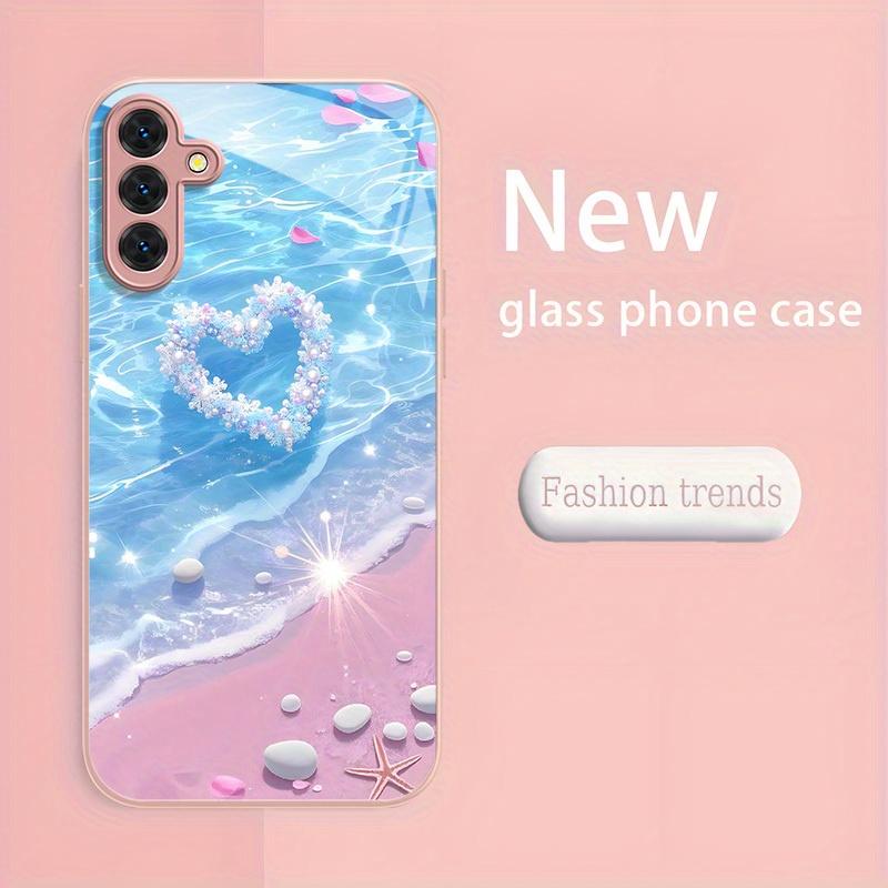 Чехол из закаленного стекла с романтичным узором «Любовь» для Samsung Galaxy S26 S25 S24 S22 S21 S20FE/Ultra/Plus Жесткий чехол