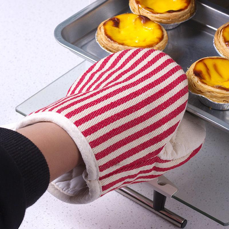 1 Pc Striped Simple Household Kitchen Oven Mitts High Temperature Insulation Microwave Gloves Thick Anti Scalding Baking Glove