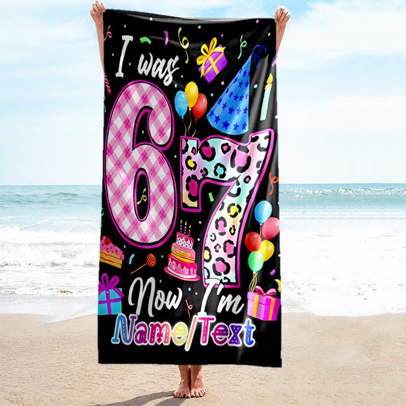 1PC Custom Name Happy 67th Birthday! Beach Towel Highly Absorbent And Sand-Resistant Towel for Swimming, Pool, Yoga, And Travel Lightweight