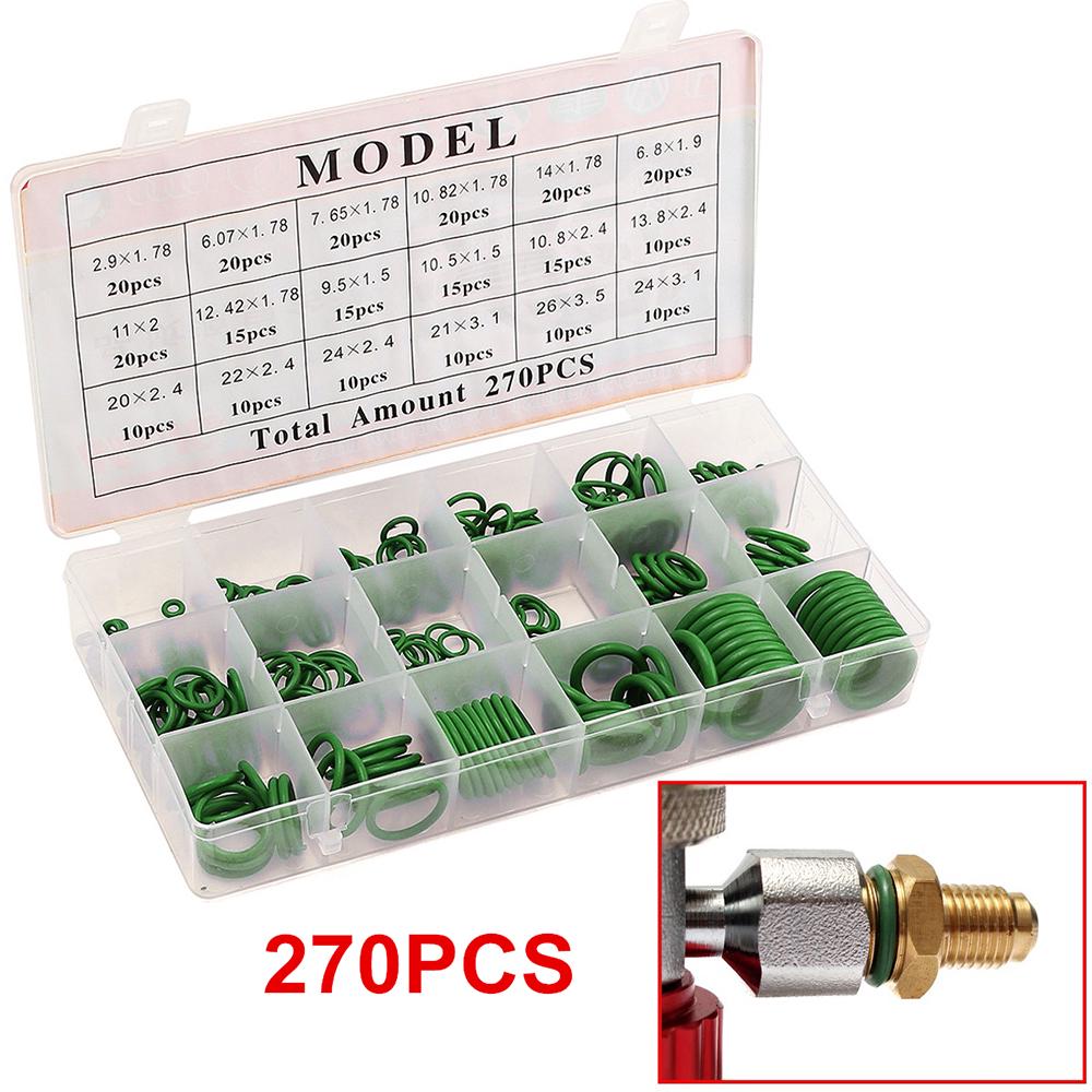 Резиновое уплотнительное кольцо 270 шт. R134A Комплект уплотнений для автомобильного кондиционера Резиновые уплотнительные кольца с шайбами ​​и пластиком