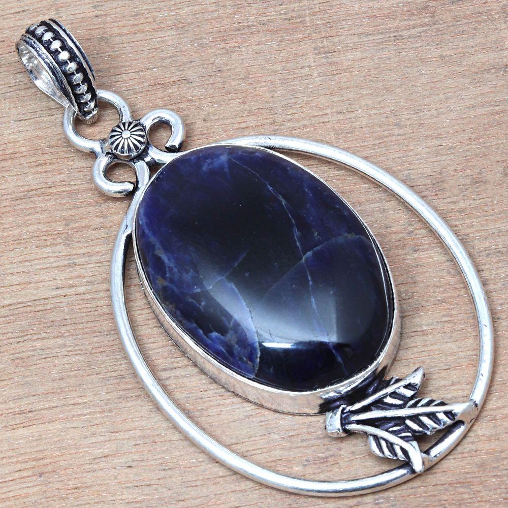 Necklace Blue Sodalite Gemstone Handmade Antique Jewelry 2.25"