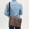 Coach Ethan 38 Logo Zip Closure Leather Tote Briefcase Men tote Dark-Stone CR271-QBCBD