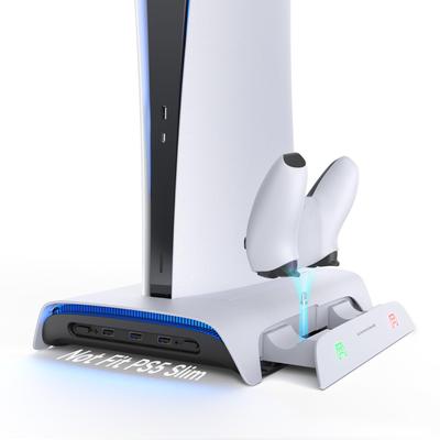 Подставка для PS5 KIWIHOME Вертикальная подставка для PS5 Зарядка периферийных устройств PS5 RGB-эффект 2 контроллера Подставка для зарядки 3 порта USB Охлаждение для PS5 Вентилятор охлаждения