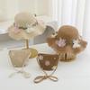 Children's Straw Hat Set with Shoulder Straps Cute Flower Hat and Tote Bag, Girls Baby 2 Pieces Children's Sun Protection Accessories