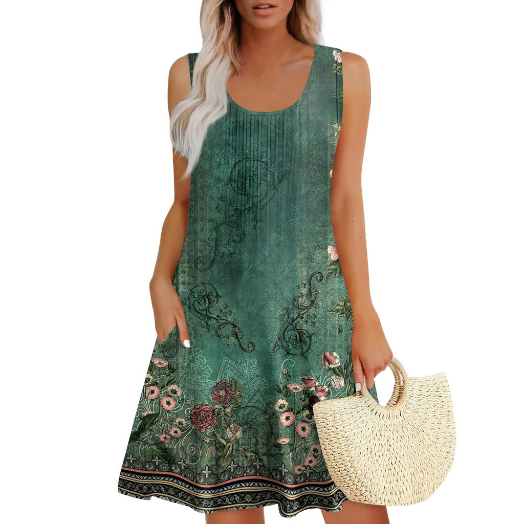 Womens Summer Dresses Loose Sleeveless Sundresses Dress With Pockets