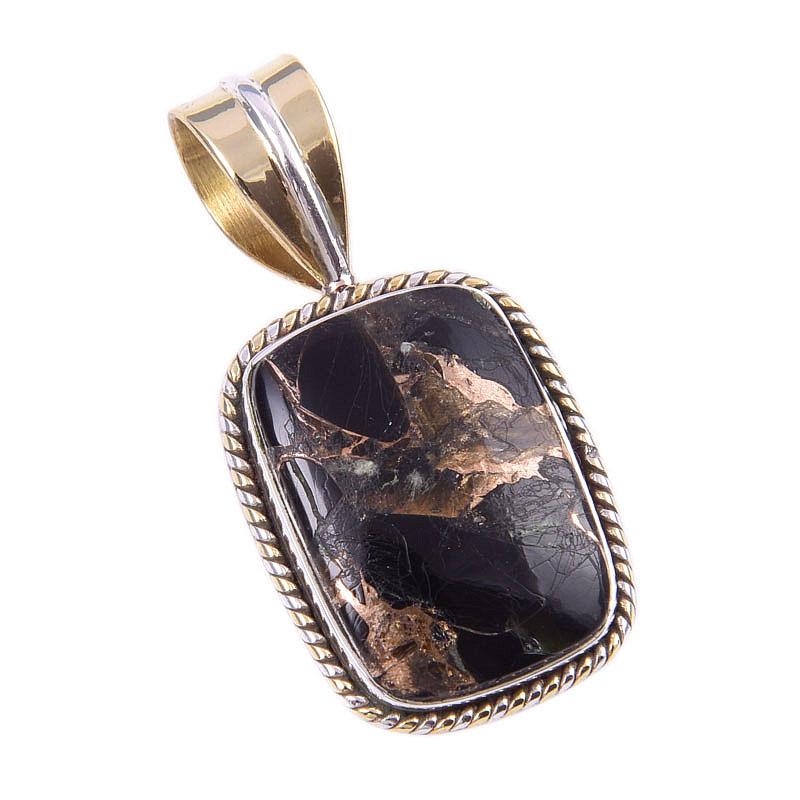Натуральная черная медная бирюза 925 проба стерлинговое серебро подарок двухцветная подвеска 1,25" J7G10