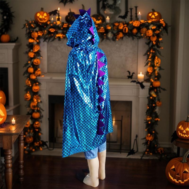 Dinosaur Cape Dragon Hooded Cloak Boy Girl Toddler Dressing Up Clothes Cosplay Halloween Costume Wizard Witch Cloak
