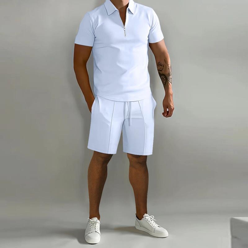 Summer Men's Polo Casual Loose Short Sleeve Shorts Sportswear Fashion Hundred Solid Colour Men's Two Piece Set