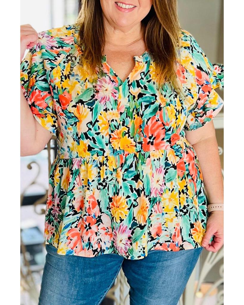 Azura Exchange Блузка с цветочным принтом и оборками на коротких рукавах