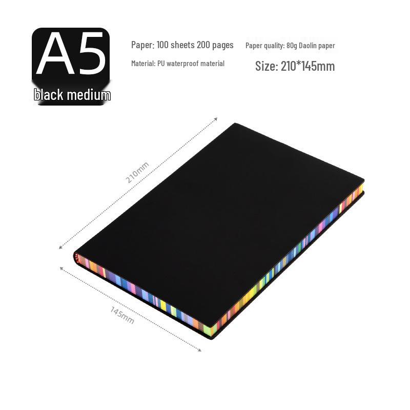 A5 Soft Cover Rainbow Edge Cute Leather Notebook - Custom Simple Color Edge Thickened Diary