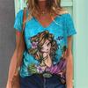 Lightweight Mermaid Digital 3D Print T Shirts Women Versatile Pullover Short Sleeve Summer Casual V-Neck Female Harajuka Tops