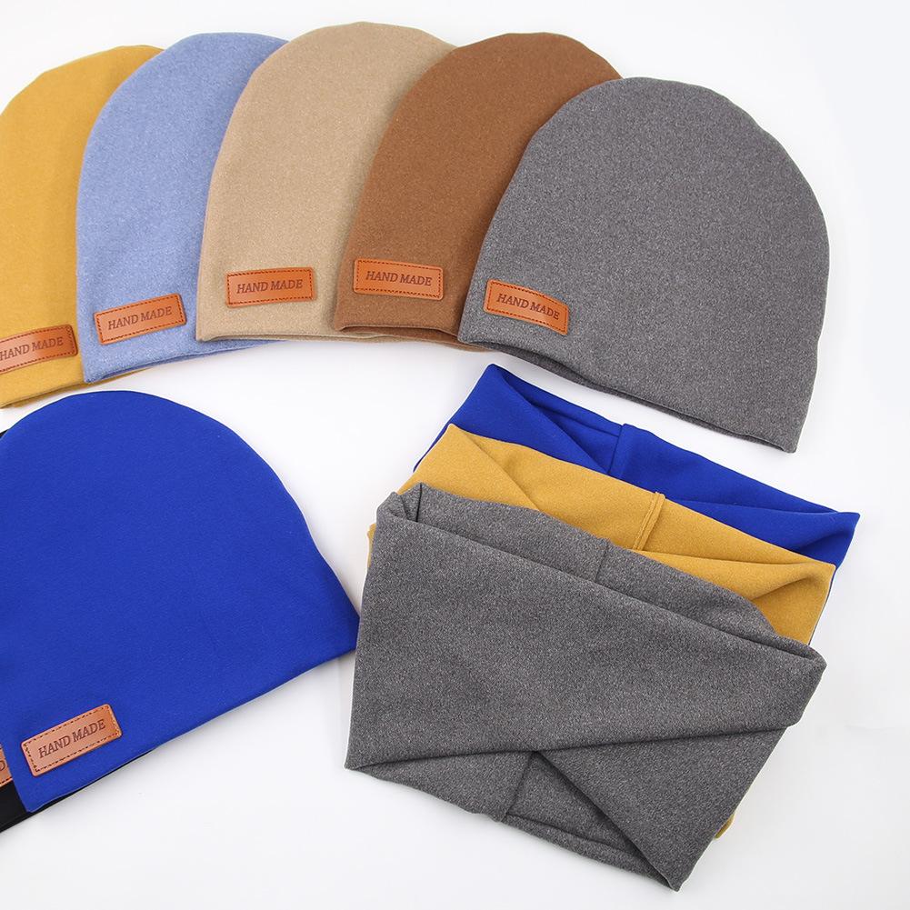 Детская шерстяная шапка, комплект из 2 шт., шарф, кожаная этикетка, детская шапочка, теплая шапка, осенне-зимняя детская шапка для девочек и мальчиков, аксессуары, От 1 до 4 лет