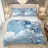 Latacaca 2/3Pcs Blue Crystal Cloud Floral Duvet Cover Set, Wrinkle Fade Resistant Machine Washable Bedding with Pillowcases