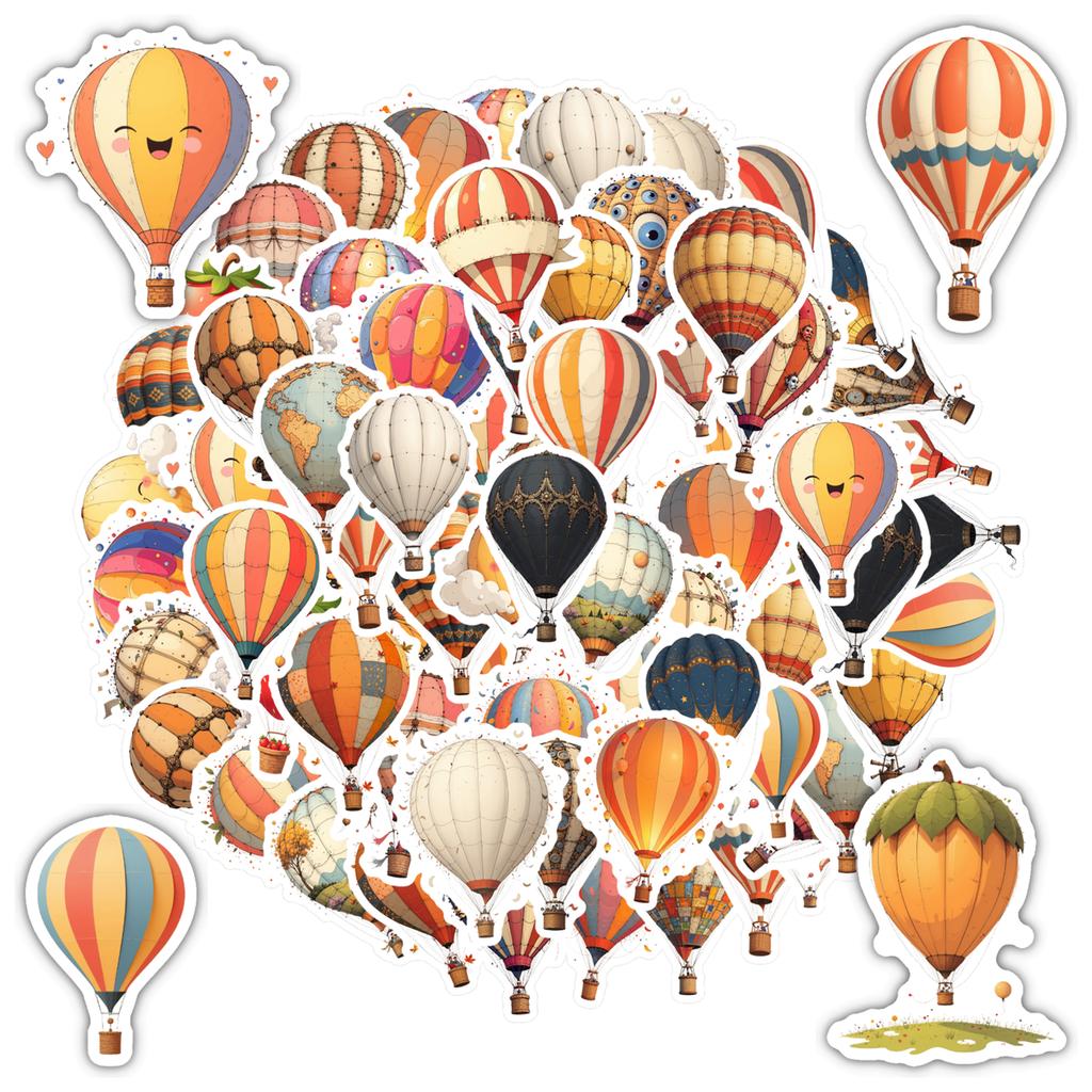 35pcs-100pcs Whimsical Hot Air Balloon Stickers Retro Sky Students Stickers DIY Stickers For Laptop Luggage Scrapbook