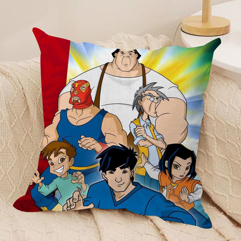 JJackie Chan Adventures Cushion Cover Soft Plush Fabric DoubleSided Printed Sofa Cushion Cover for All Seasons Home Decor Gift