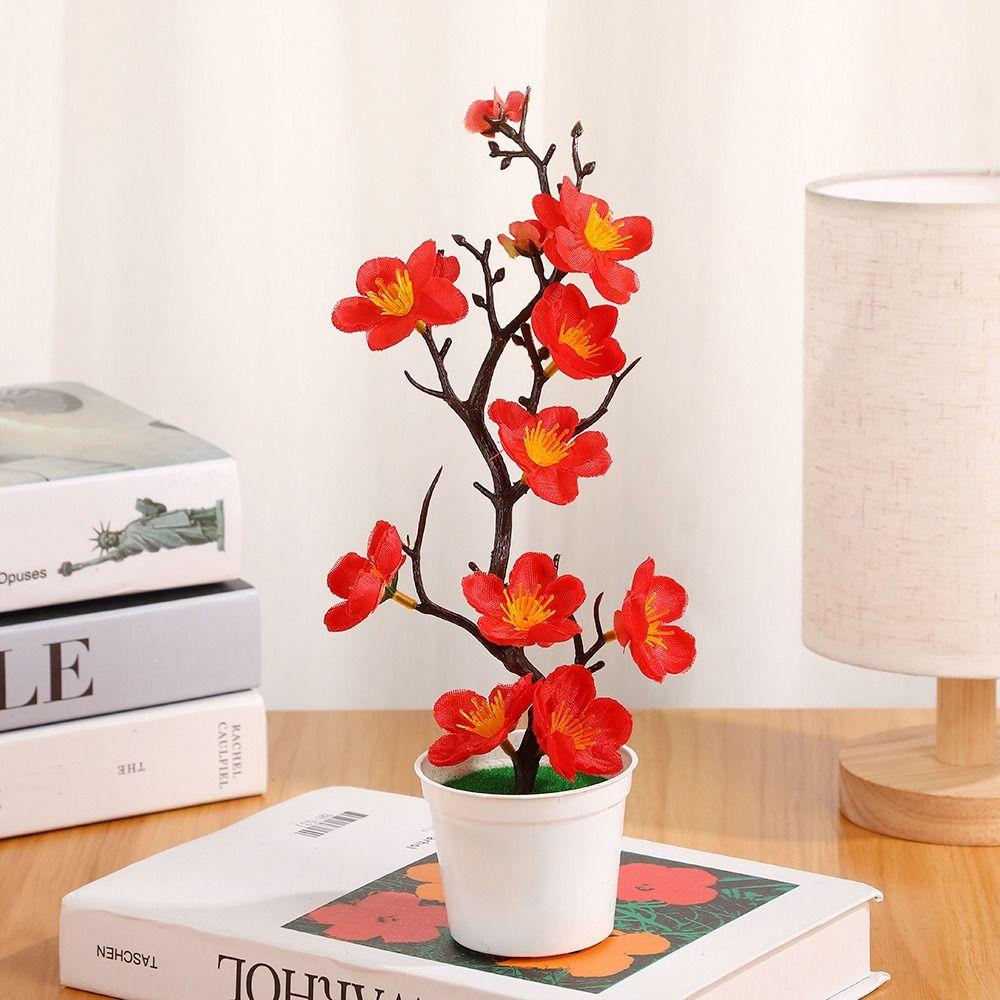 5 Colors Artificial Potted Plant 11*27cm Simulated Tree Ornaments New Plum Blossom Pot