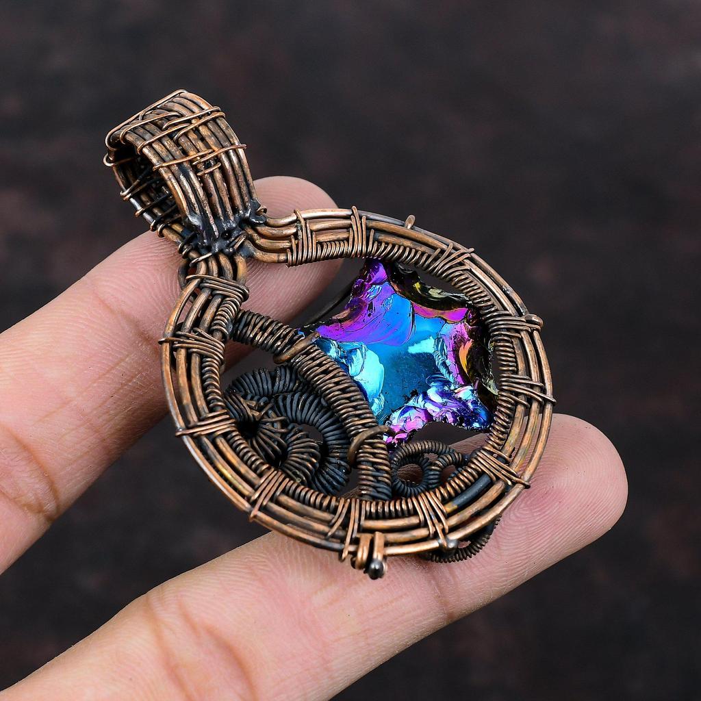 Подвеска из титановой друзы, подвеска из медной проволоки, подвеска из натурального драгоценного камня, ручная работа, медная проволока, ювелирное украшение, подарок для него, новейший дизайн подвески