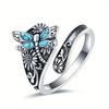 1 Pcs 925 Sterling Silver Vintage Ring Flower Dragonfly Blue Opal Open Adjustable Rings Jewelry Birthday Gift For Women Men