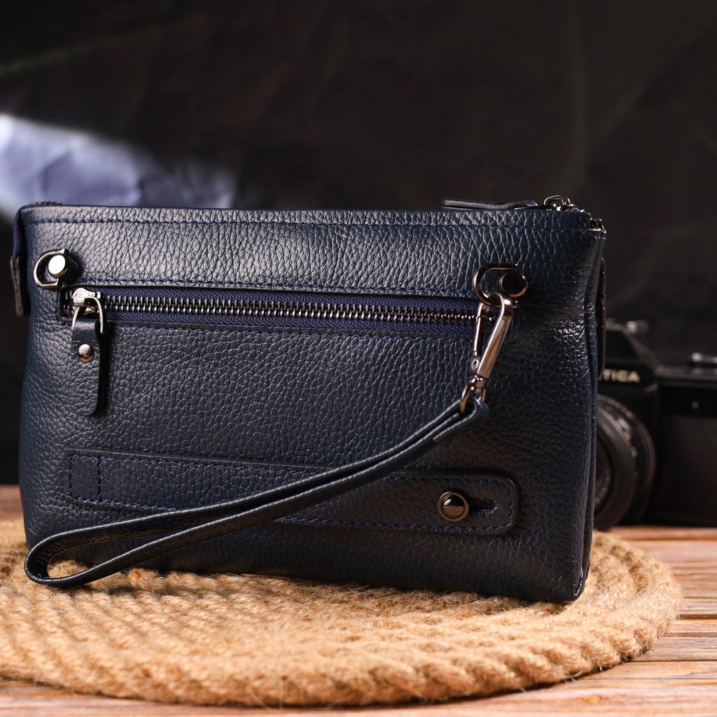 Мужской вместительный клатч из натуральной кожи CANPELLINI 21550 Синий