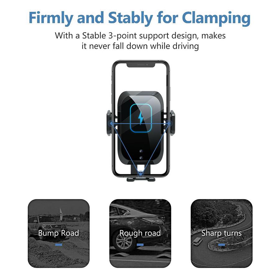 360° Automatic Clamping 10W Qi Wireless Fast Car Charger  Mount Air Vent Cell Phone Holder With Build-in Battery