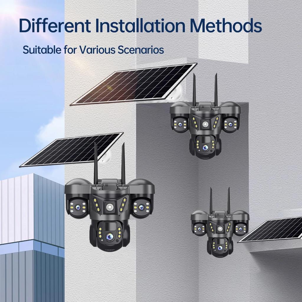 15MP Three Lens 4G Camera Solar Power Outdoor Waterproof PIR Humanoid Detection Security Video Monitor V380 Battery Surveillance