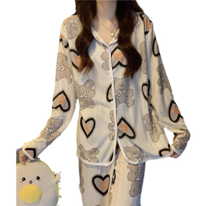 Spring and Autumn Women's Pajamas Homewear Set of Girls Students Female Thin Section of Simple Wind Pajamas Homewear
