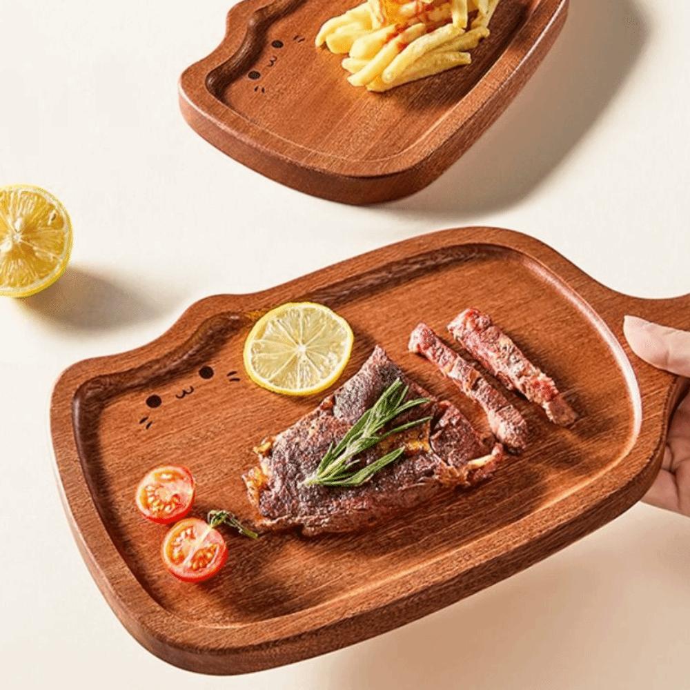 Solid Wood Ebony Wood Cutting Board Thickened Kitty Shape Steak Tray Fruit Chopping Board  Kitchen