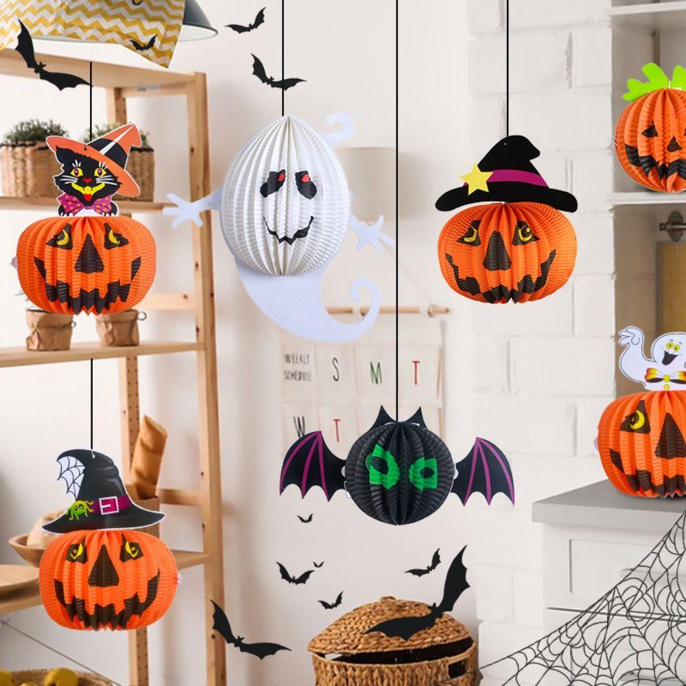 Bat Halloween Party Prop Spider Pumpkin Lantern Festive Halloween Paper Pendant  Kids Gift