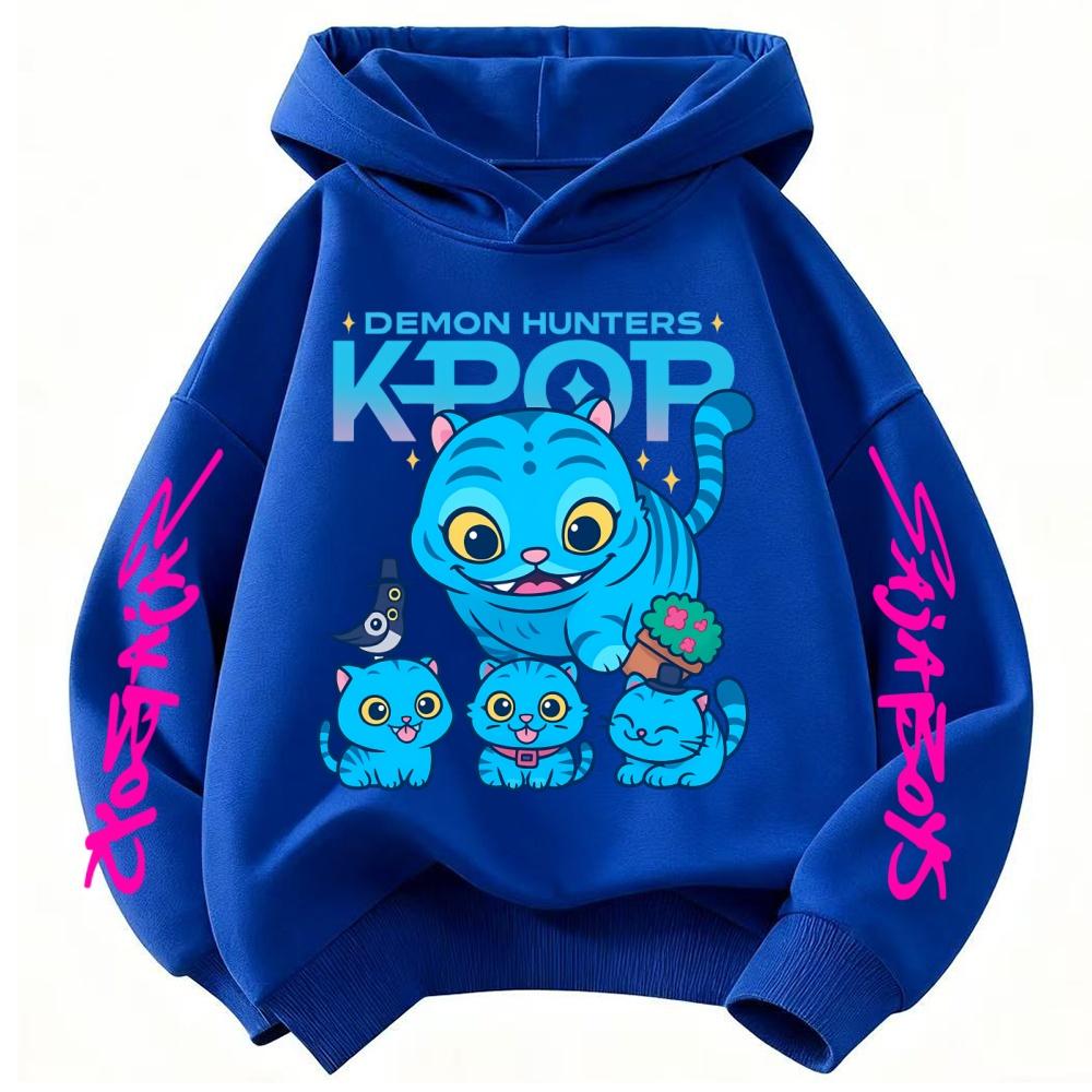 Милая детская одежда K-Pop Охотник на демонов Модный принт Повседневный фильм Для девочек и мальчиков Зимние повседневные шерстяные толстовки с капюшоном