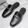 Designer New Men Black Brown Half Slippers Driving Shoes Casual Pu Leather Mules Moccasins Breathable Loafers Zapatos Hombre