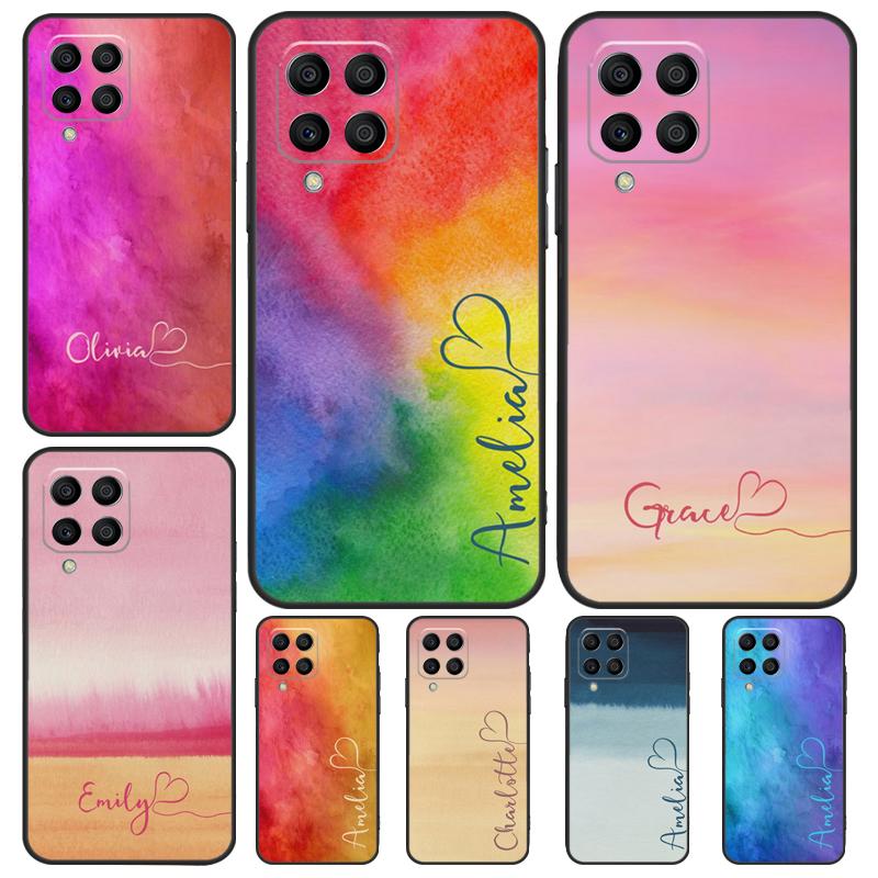 Personalised Watercolour Name Heart Case For Samsung Galaxy M12 M22 M32 M52 M13 M23 M33 M53 M20 M21 M31 M51 M14 M34 M54 M30s
