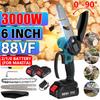 6 Inches Electric Chain Saw Wood Cutter 88VF One-Hand Chainsaws With 1/2 Battery For Woodworking Tool Blue 3000W