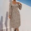 Весенне-осеннее женское платье с леопардовым принтом и длинными рукавами через границу