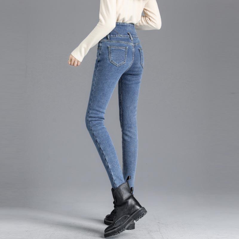 Thicken Jeans for Women Winter High-waisted Slim Tight Trousers Denim Pants Female Fashion Warm Clothing