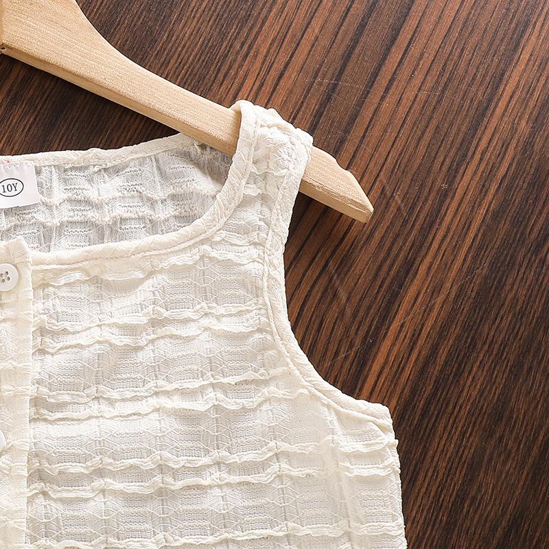 Костюм для девочек Детская одежда 2025 Лето Новый Милый Кружевной Топ-безрукавка и Шорты Комплект из двух предметов