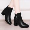 Short Tube Fashion Cotton Boots Women's 2025 Autumn and Winter New Soft-soled Martin Boots Versatile Thick Heel Medium Heel Velvet Thermal Leather Bo