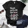 Think Outside The Box Printed Women T-Shirts, Women's Casual Tee Shirts Clothing Short Sleeve Crew Neck Top for Summer & Spring