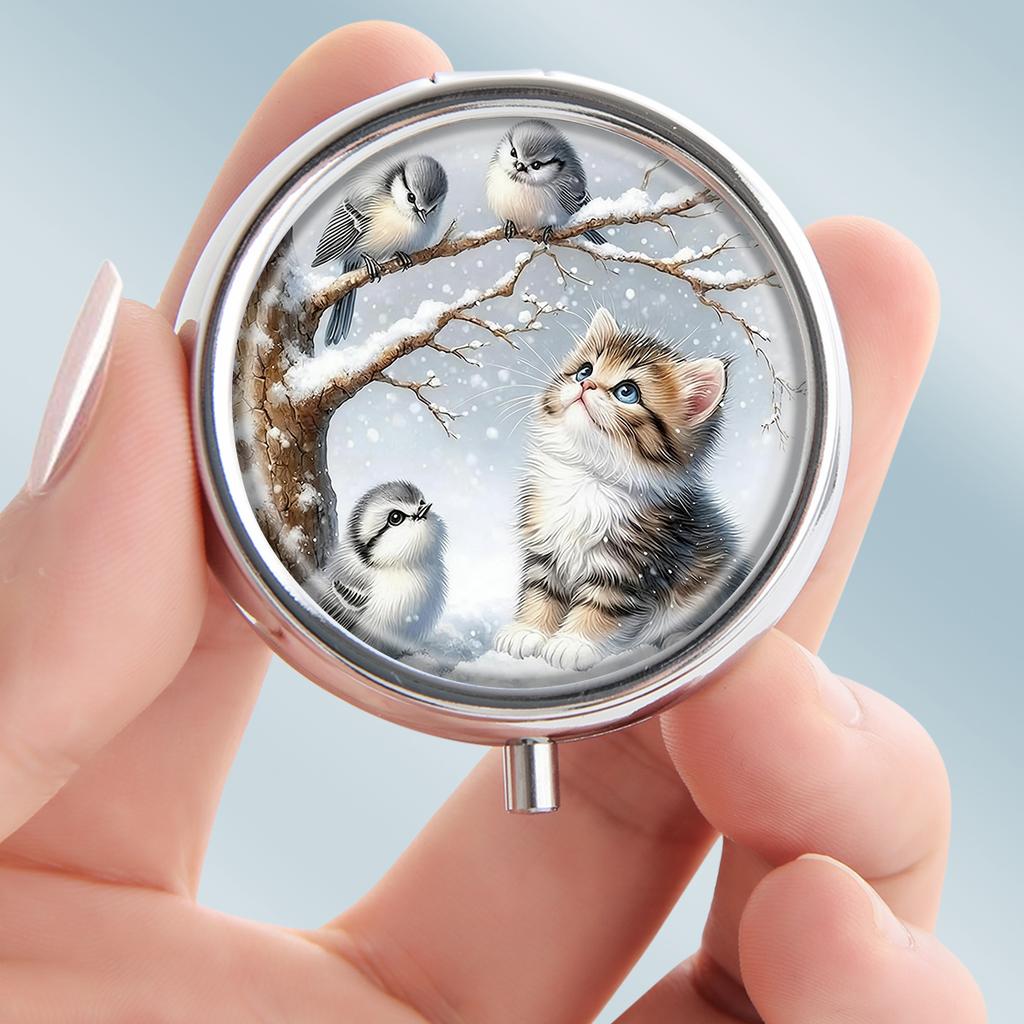 Портативная таблетница с 3 отделениями, Мини-металлический органайзер для лекарств, Милый контейнер для таблеток с принтом для витаминов, таблеток, украшений, для путешествий, на каждый день