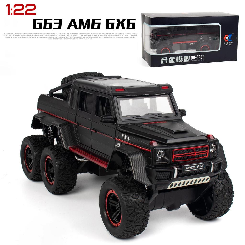 Масштаб 1/22 G63 AMG 6x6 V12, внедорожный черный пикап, модель автомобиля, игрушечный автомобиль из цинкового сплава со звуком и светом для детей, подарок для мальчиков и девочек