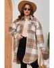 Azura Exchange Khaki Plus Size Plaid Chest Pockets Long Shacket