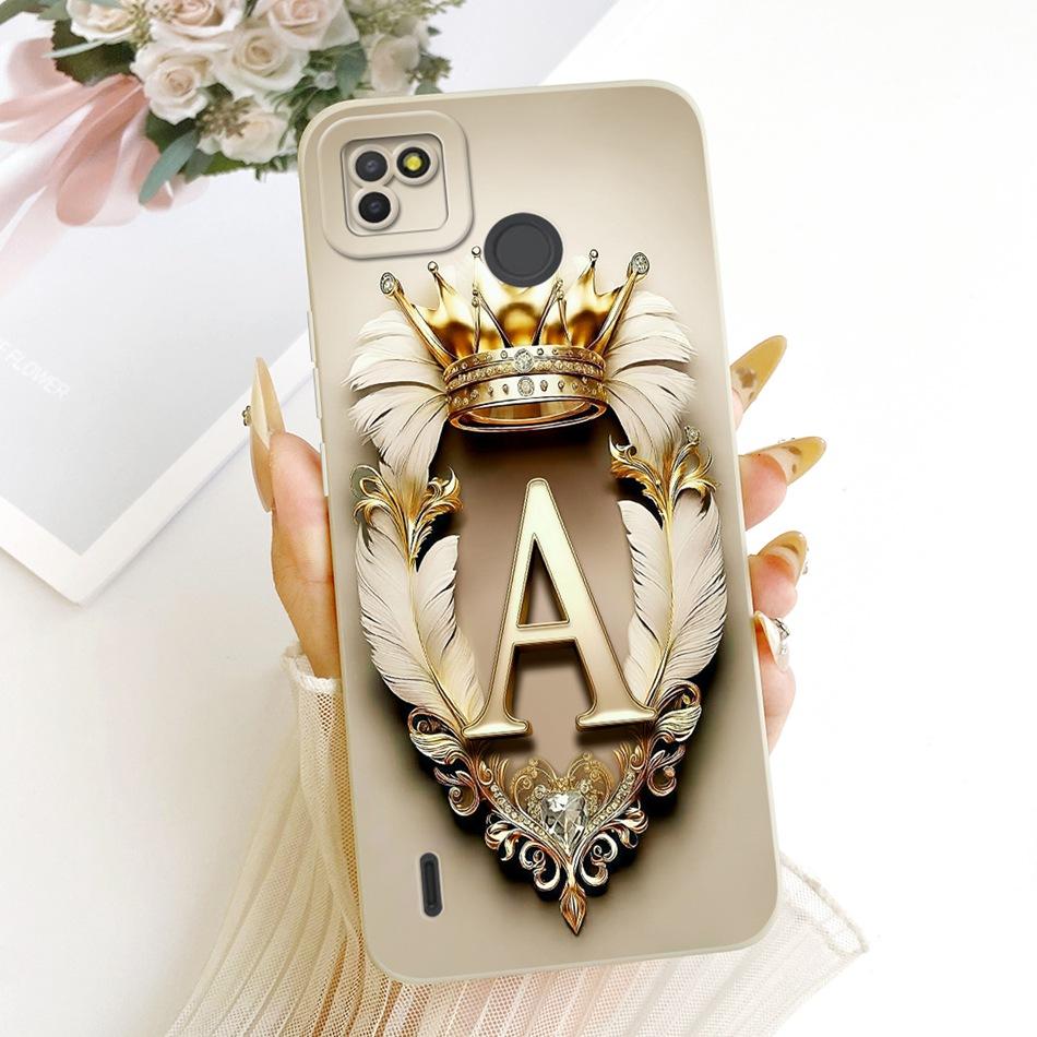 For Tecno Pop 4 LTE / Pop 4 Air Feather Crown Initial Letter Phone Case For Tecno Pop4 Lte 4Air Soft Silicone Covers Bumpers