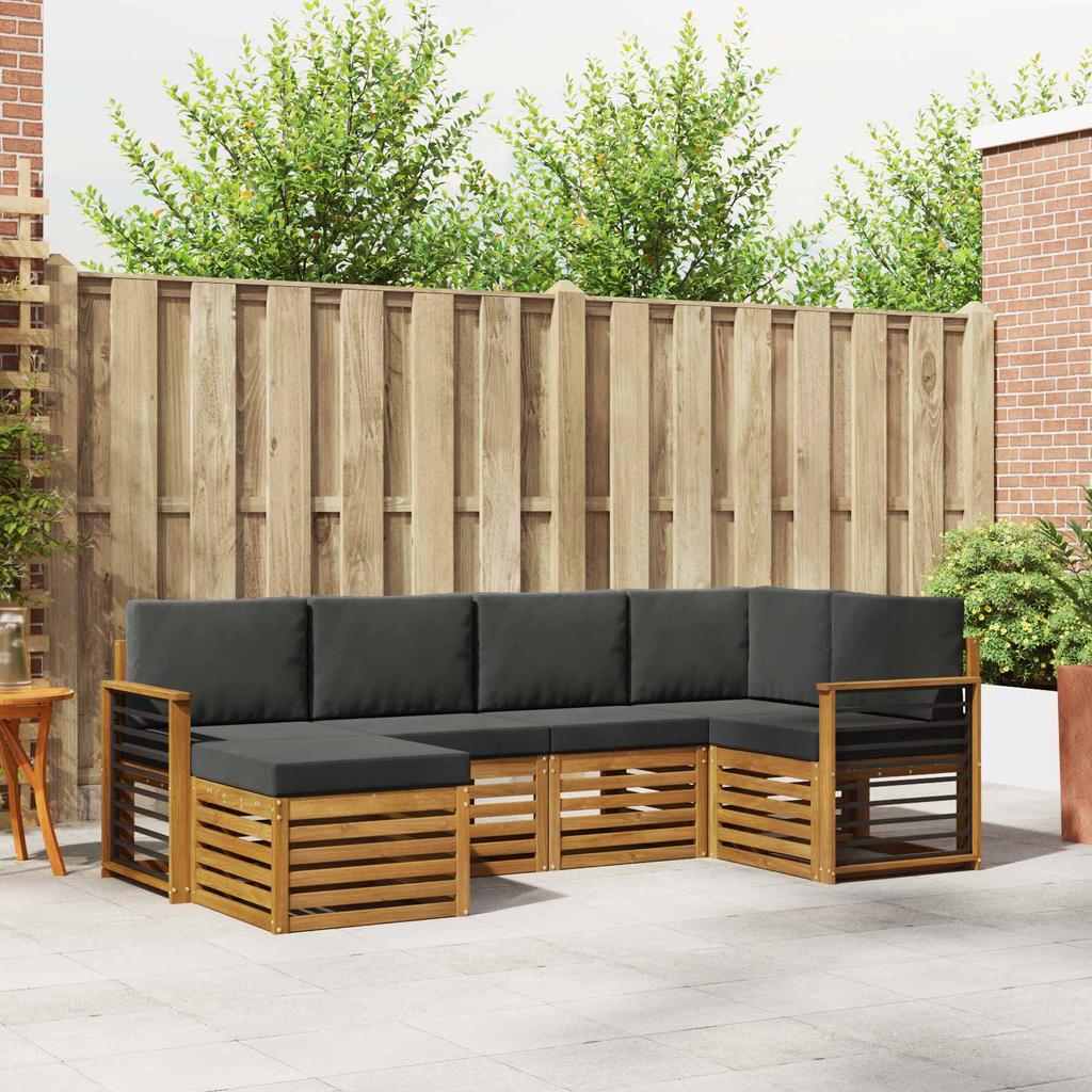 Corner Sofa Set 6 pcs Natural and Anthracite Solid Acacia Wood