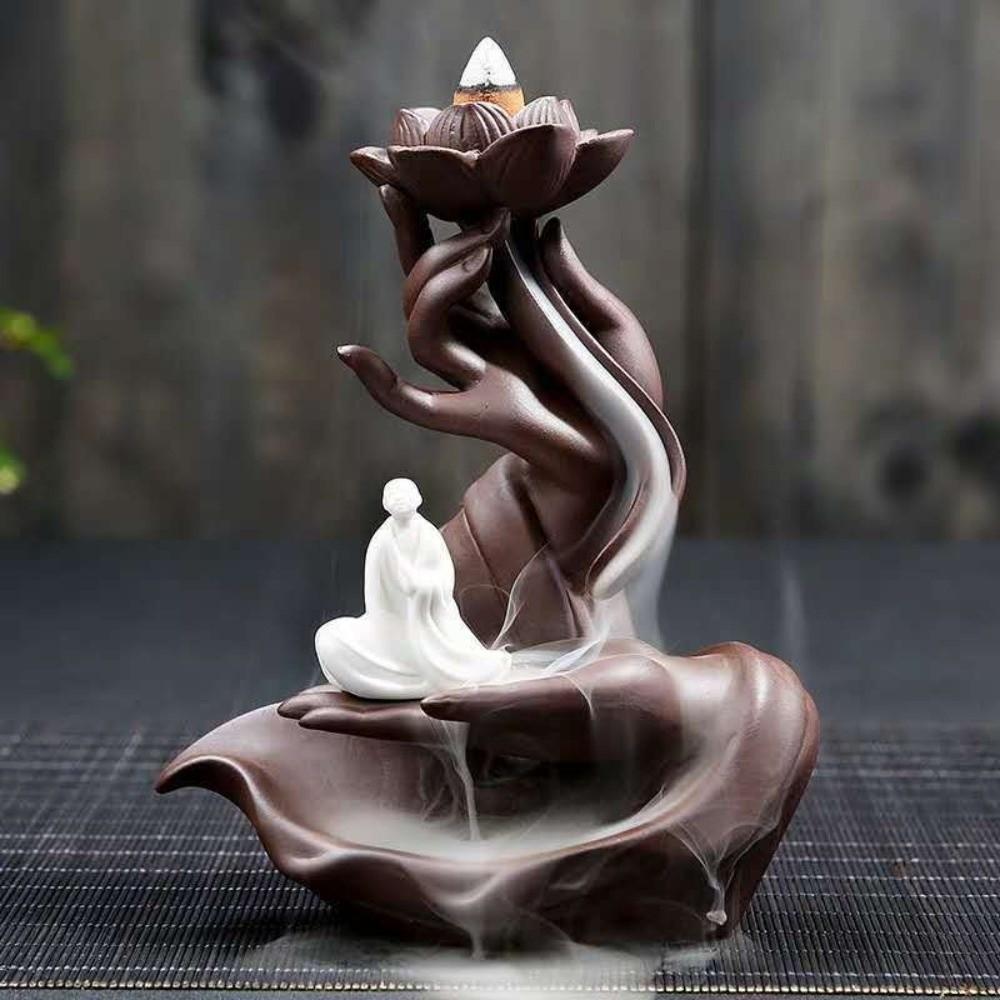 Hand Shape Backflow Incense Burner Ceramic Incense Stick Holder Reflux Incense Burn Tray Yoga