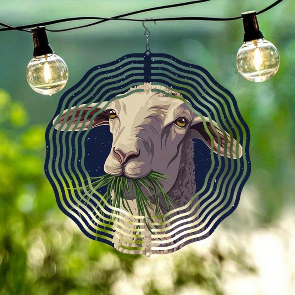 Metal Wind Chime with Sheep Grazing Design 360 Degree Rotating Hook Outdoor Garden Patio Decor for Thanksgiving Christmas Holiday