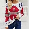 Autumn Winter Vintage Loose Long Sleeve Top Print Cardigan Knitwear O-Neck Sweater