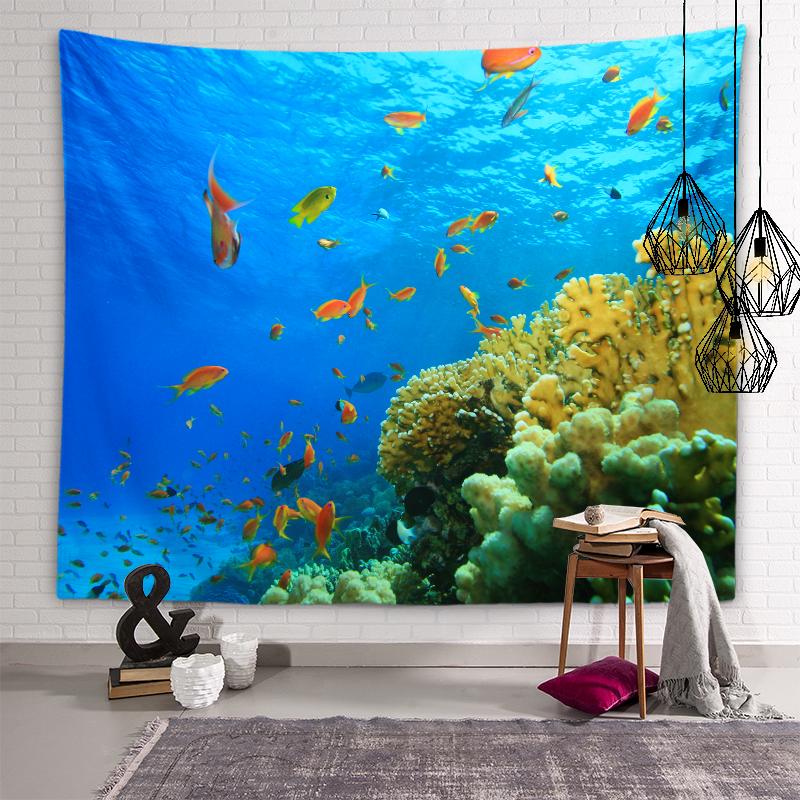Underwater World Tapestry Sea Life Wall Art Aesthetics Decoration Wall Hanging Bedroom Dormitory Room Aesthetics Home Decoration