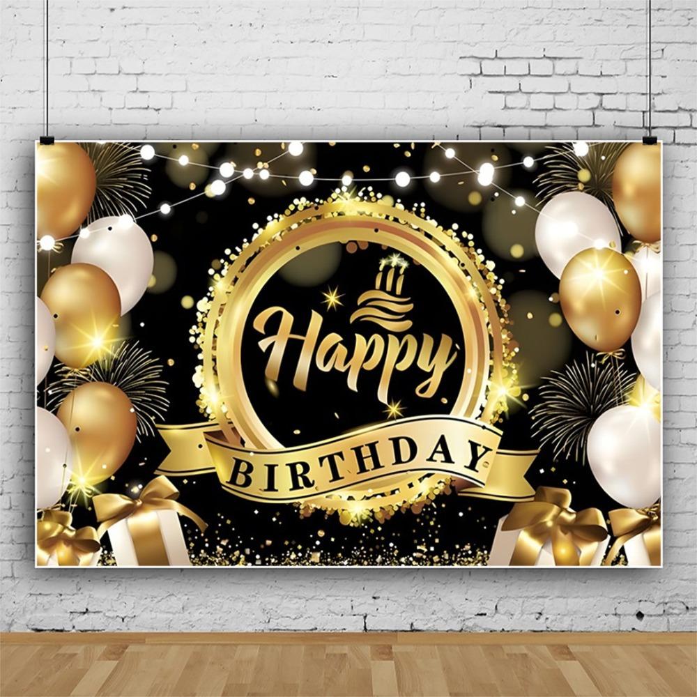 Черный Золотой С Днем Рождения Фото Фон Блестящий Плакат Фото Реквизит Фотостудия