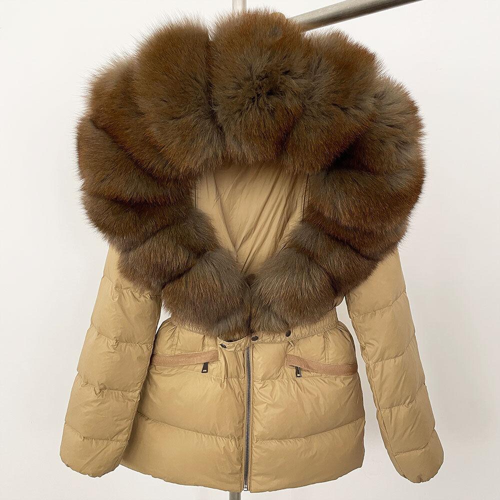 OFTBUY Зимняя куртка женская из натурального меха енота лисы белого цвета пуховое пальто Толстое теплое