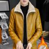 Men Leather Motorcycle Jacket PU Leather Lapel Coat Outwear Warm Baseball Jacket Masculine Jacket Vintage Fleece Mens Thick Coat