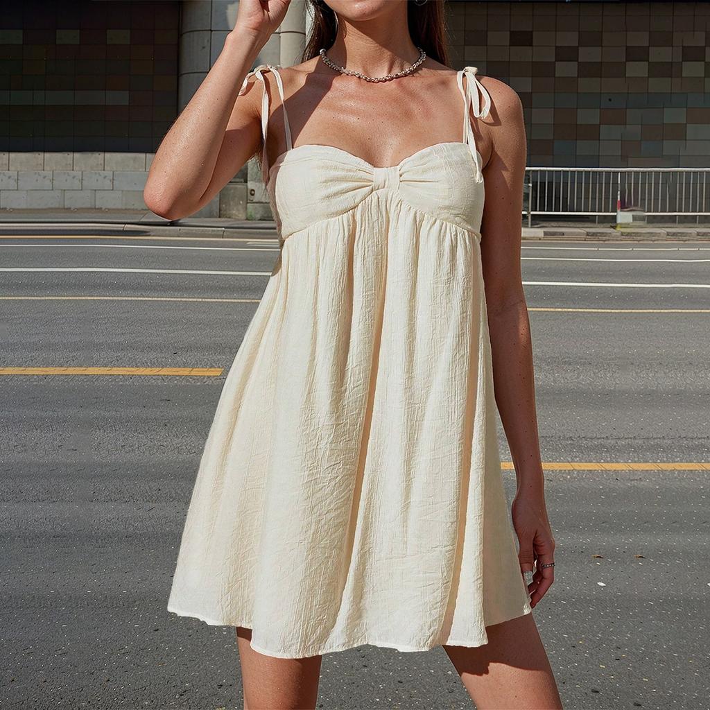 Женское сексуальное платье-камиль с завязками на плечах, повседневное свободное платье без рукавов с открытой спиной, с рюшами, многослойное струящееся платье